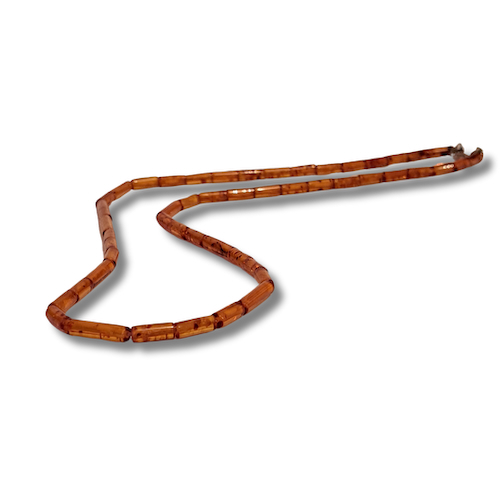 Click to view detail for HW-4005 Necklace, Beads Cylinder Amber $82.50